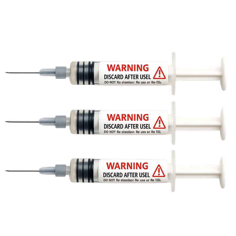 Hasil Mesin Automatic Syringe Labeller with Bar Twisting
